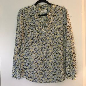 Equipment Femme Silk Yellow and Blue Floral Blouse